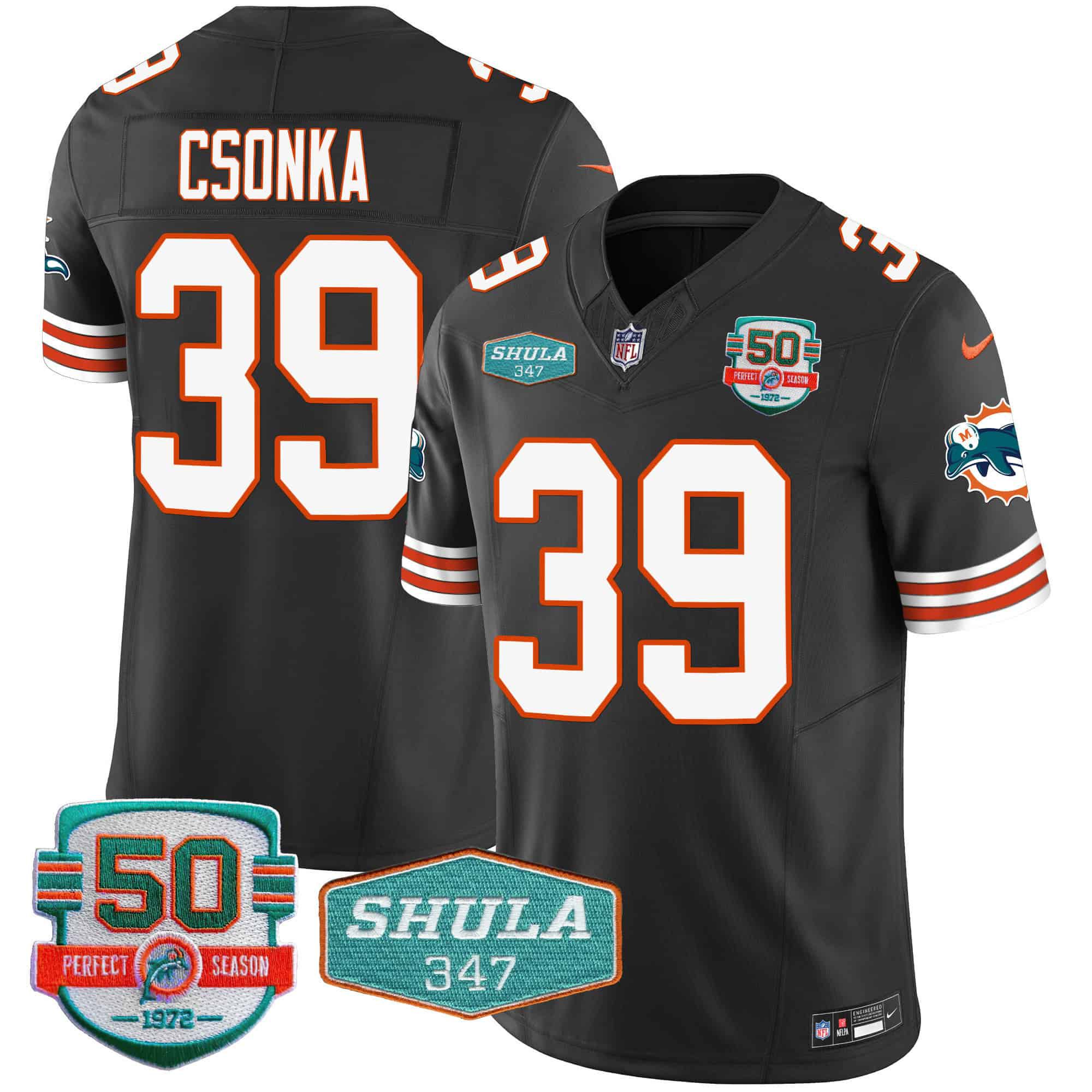 Men Miami Dolphins #39 Csonka Black 2024 Nike Throwback Shula 347 Patch Vapor NFL Jersey style 1->indianapolis colts->NFL Jersey